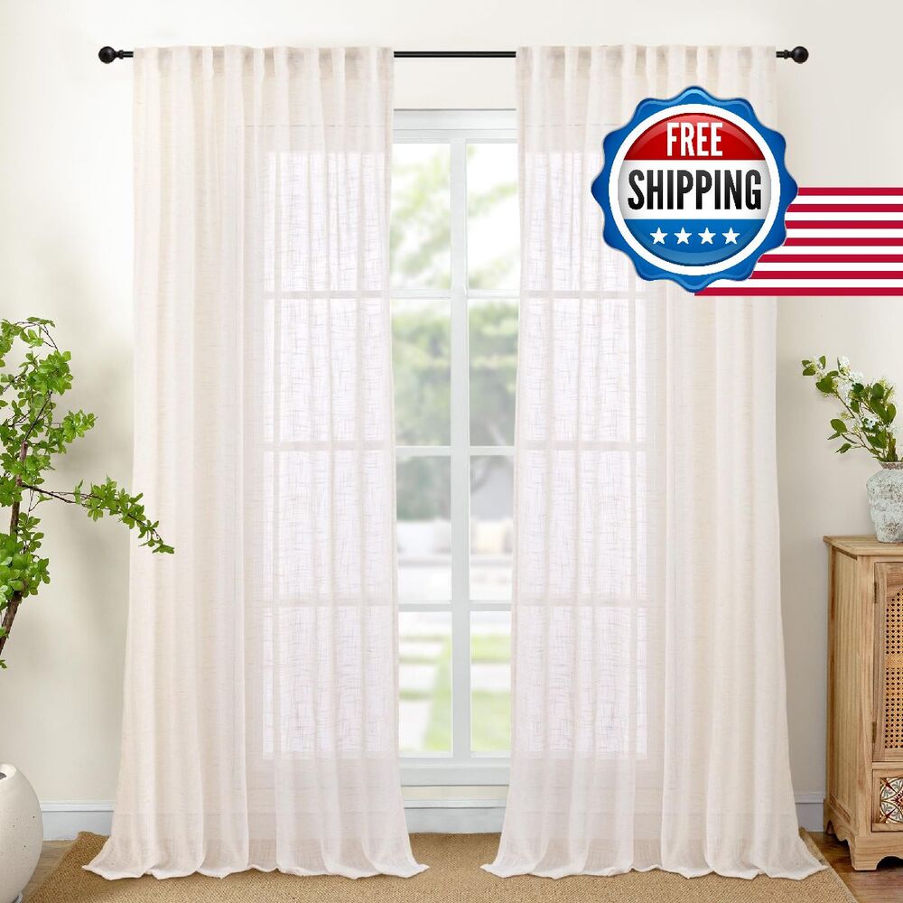 YoungsTex Extra Long Linen Curtains 108 Inch Length for Living Room - Semi Sheer